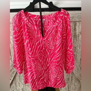 Lily Pulitzer Pink & White 100% Silk Zebra Print Elsa Blouse Size Medium